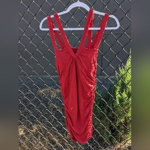 Red top or short dress with double straps and ruched sides